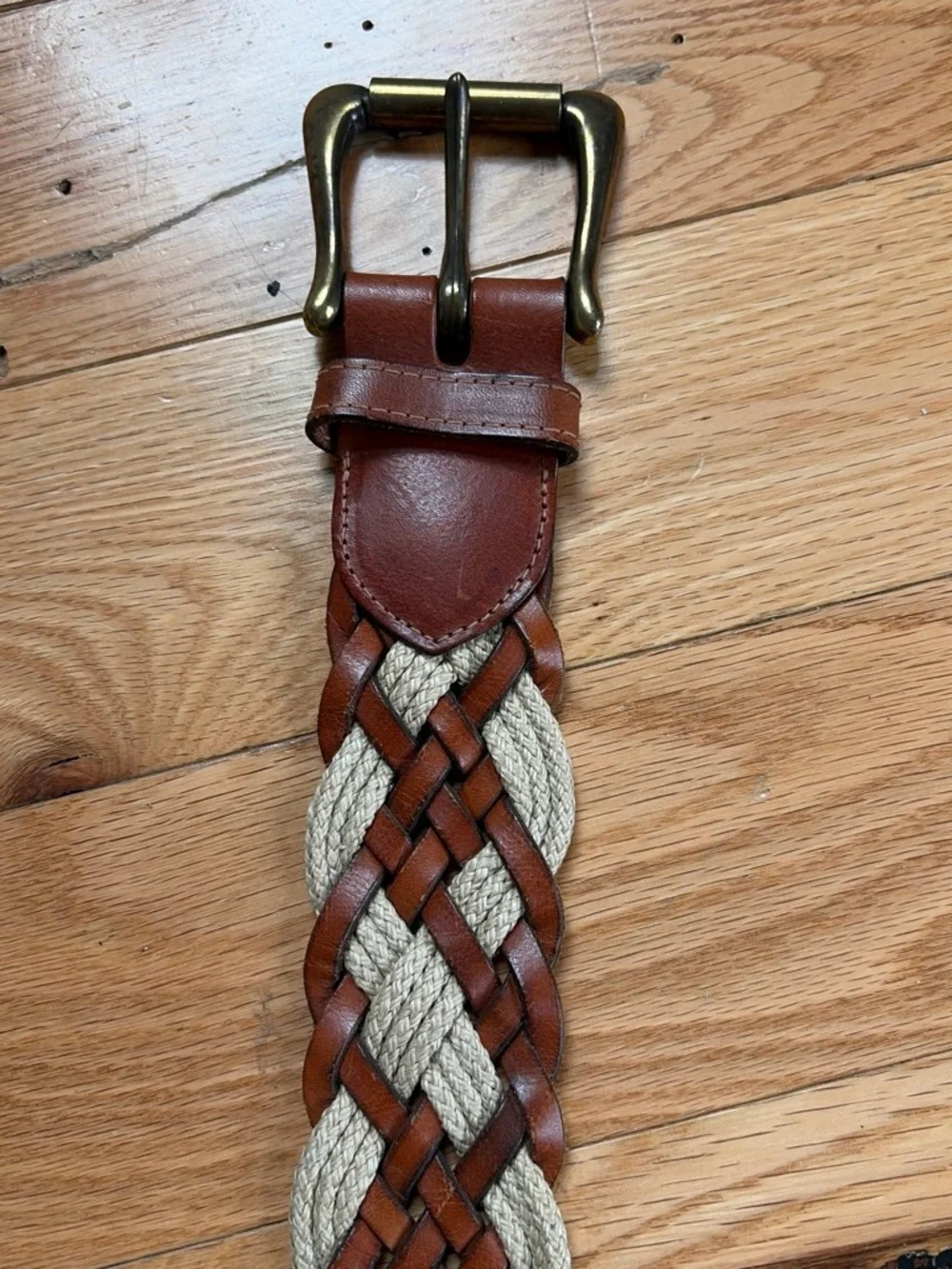 Braided Leather & Canvas Men's Belt in Brown and Cream